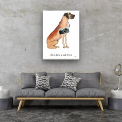 Adventure is out there Great Dane dog canvas print illustration. Pre-stretched wall art ready to hang 13 adventure is out there portrait canvas great dane 30x40 living room