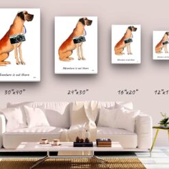 Adventure is out there Great Dane dog canvas print illustration. Pre-stretched wall art ready to hang 9 adventure is out there portrait canvas great dane size comparison