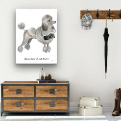 Adventure is out there Grey Poodle dog canvas print illustration. Pre-stretched wall art ready to hang 12 adventure is out there portrait canvas grey poodle 30x40 hall