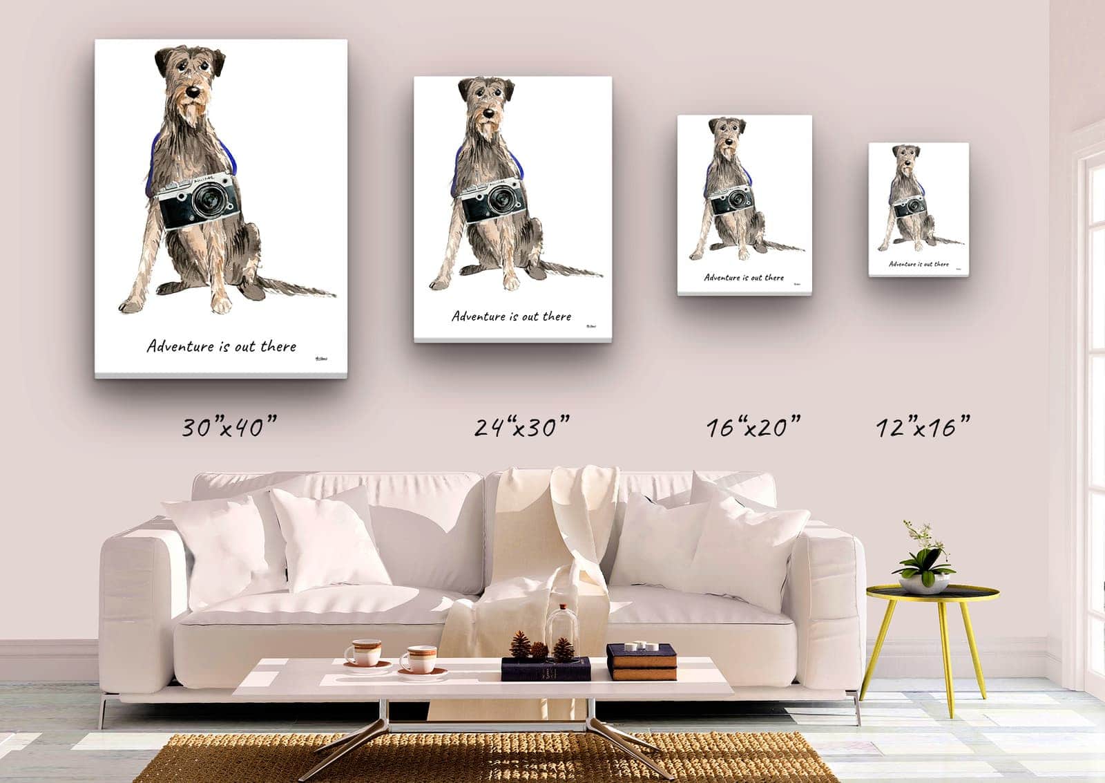 Adventure is out there Irish Wolf Hound dog canvas print illustration. Pre-stretched wall art ready to hang 4 Adventure is out there Irish Wolf Hound dog canvas print illustration. Pre-stretched wall art ready to hang - Image 2