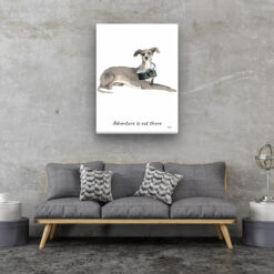 Adventure is out there Italian greyhound dog canvas print illustration. Pre-stretched wall art ready to hang 13 adventure is out there portrait canvas italian greyhound 30x40 living room