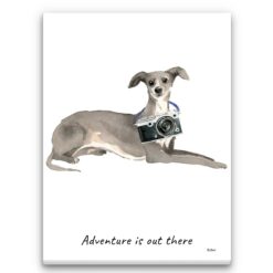 Adventure is out there Italian greyhound dog canvas print illustration. Pre-stretched wall art ready to hang
