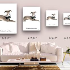 Adventure is out there Italian greyhound dog canvas print illustration. Pre-stretched wall art ready to hang 9 adventure is out there portrait canvas italian greyhound size comparison