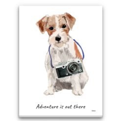 Adventure is out there Jack Russell dog canvas print illustration. Pre-stretched wall art ready to hang