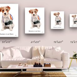 Adventure is out there Jack Russell dog canvas print illustration. Pre-stretched wall art ready to hang 9 adventure is out there portrait canvas jack russel size comparison