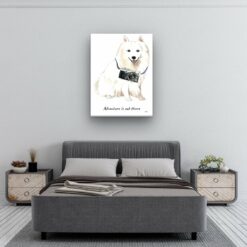 Adventure is out there Japanese Spitz dog canvas print illustration. Pre-stretched wall art ready to hang 11 adventure is out there portrait canvas japanese spitz 30x40 bedroom