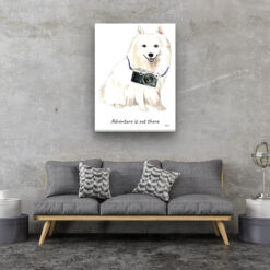 Adventure is out there Japanese Spitz dog canvas print illustration. Pre-stretched wall art ready to hang 13 adventure is out there portrait canvas japanese spitz 30x40 living room