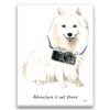 Adventure is out there Japanese Spitz dog canvas print illustration. Pre-stretched wall art ready to hang 2 adventure is out there portrait canvas japanese spitz print front view