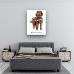 Adventure is out there Labradoodle dog canvas print illustration. Pre-stretched wall art ready to hang 11 adventure is out there portrait canvas labradoodle 30x40 bedroom