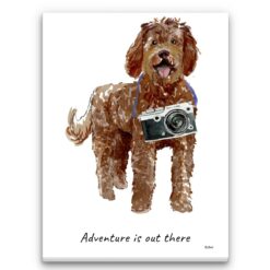 Adventure is out there Labradoodle dog canvas print illustration. Pre-stretched wall art ready to hang