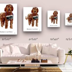 Adventure is out there Labradoodle dog canvas print illustration. Pre-stretched wall art ready to hang 9 adventure is out there portrait canvas labradoodle size comparison
