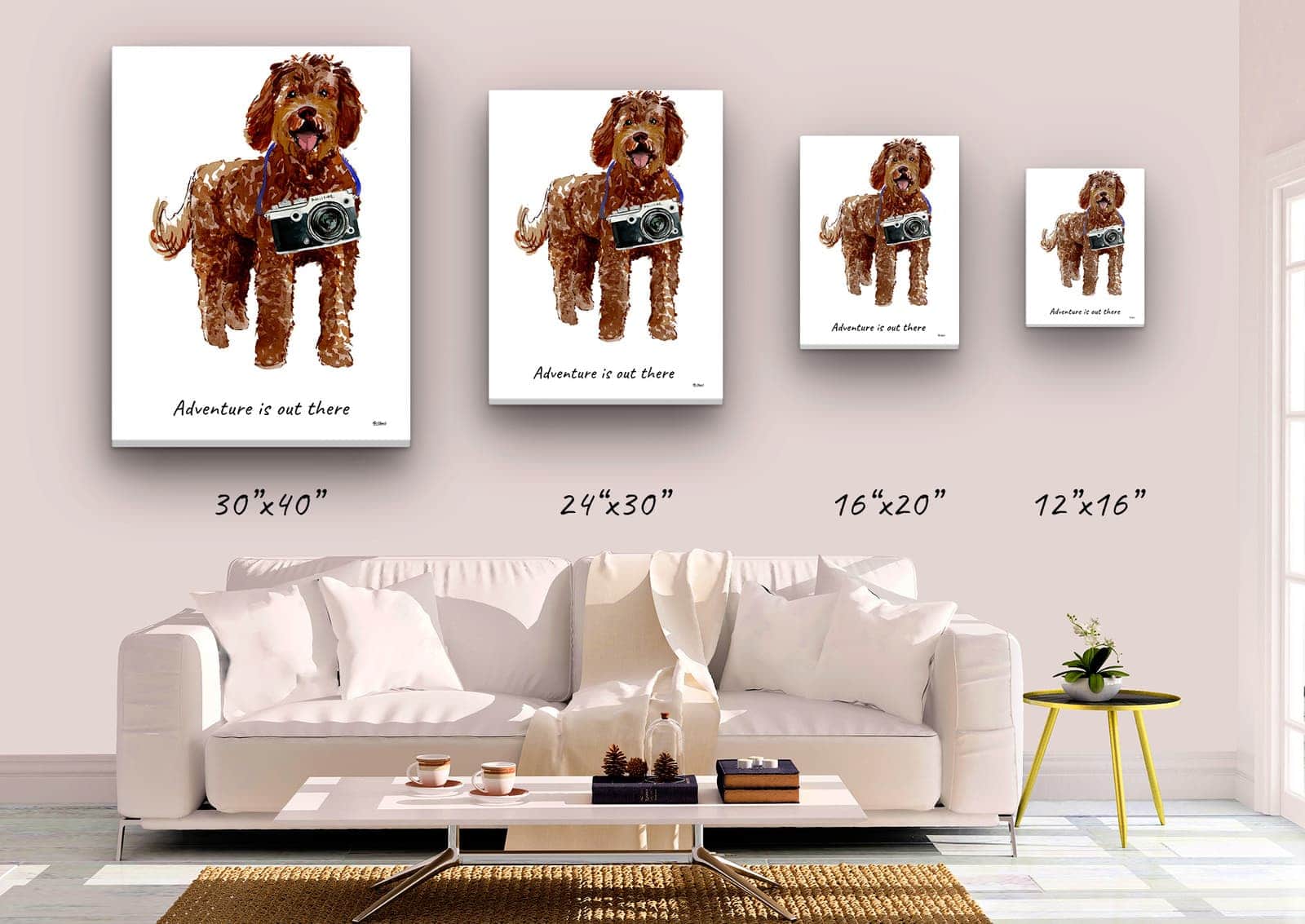 Adventure is out there Labradoodle dog canvas print illustration. Pre-stretched wall art ready to hang 4 Adventure is out there Labradoodle dog canvas print illustration. Pre-stretched wall art ready to hang - Image 2