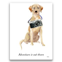 Adventure is out there Labrador retriever dog canvas print illustration. Pre-stretched wall art ready to hang