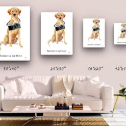 Adventure is out there Labrador retriever dog canvas print illustration. Pre-stretched wall art ready to hang 9 adventure is out there portrait canvas labrador retriever size comparison