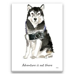 Adventure is out there Malamute dog canvas print illustration. Pre-stretched wall art ready to hang