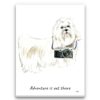 Adventure is out there Maltese dog canvas print illustration. Pre-stretched wall art ready to hang 1 adventure is out there portrait canvas maltese print front view