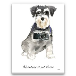 Adventure is out there Miniature Schnauzer dog canvas print illustration. Pre-stretched wall art ready to hang
