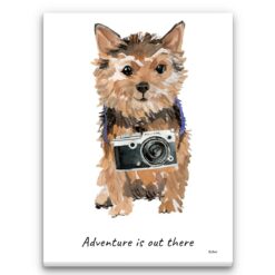 Adventure is out there Norfolk Terrier dog canvas print illustration. Pre-stretched wall art ready to hang