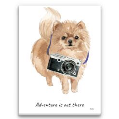 Adventure is out there Pomeranian dog canvas print illustration. Pre-stretched wall art ready to hang