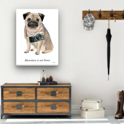 Adventure is out there Pug dog canvas print illustration. Pre-stretched wall art ready to hang 12 adventure is out there portrait canvas pug 30x40 hall