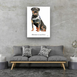 Adventure is out there Rottweiler dog canvas print illustration. Pre-stretched wall art ready to hang 13 adventure is out there portrait canvas rottweiler 30x40 living room