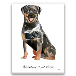 Adventure is out there Rottweiler dog canvas print illustration. Pre-stretched wall art ready to hang