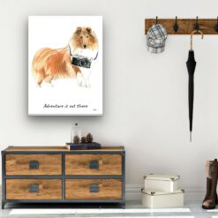 Adventure is out there Rough Collie dog canvas print illustration. Pre-stretched wall art ready to hang 12 adventure is out there portrait canvas rough collie 30x40 hall