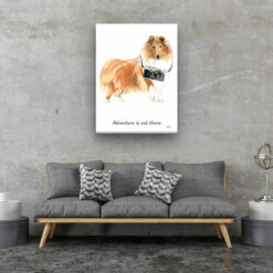 Adventure is out there Rough Collie dog canvas print illustration. Pre-stretched wall art ready to hang 13 adventure is out there portrait canvas rough collie 30x40 living room