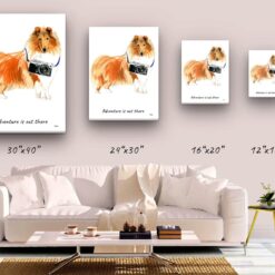 Adventure is out there Rough Collie dog canvas print illustration. Pre-stretched wall art ready to hang 9 adventure is out there portrait canvas rough collie size comparison