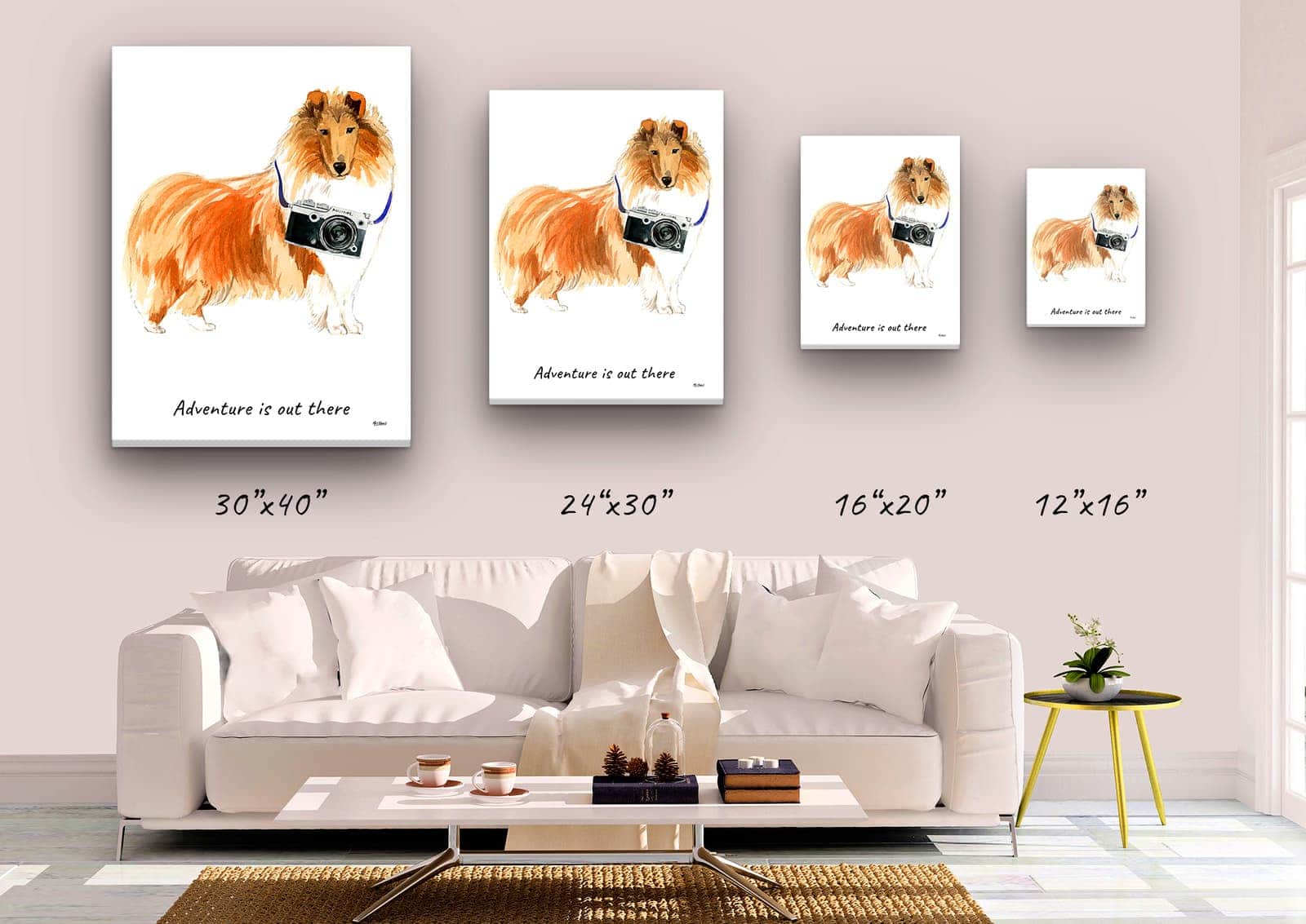 Adventure is out there Rough Collie dog canvas print illustration. Pre-stretched wall art ready to hang 4 Adventure is out there Rough Collie dog canvas print illustration. Pre-stretched wall art ready to hang - Image 2