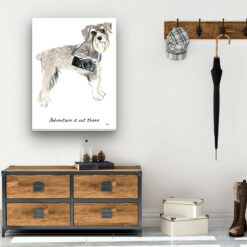 Adventure is out there Schnauzer dog canvas print illustration. Pre-stretched wall art ready to hang 12 adventure is out there portrait canvas schnauzer 30x40 hall