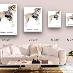 Adventure is out there Schnauzer dog canvas print illustration. Pre-stretched wall art ready to hang 9 adventure is out there portrait canvas schnauzer size comparison