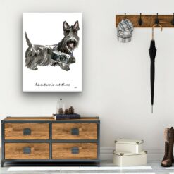Adventure is out there Scottish Terrier dog canvas print illustration. Pre-stretched wall art ready to hang 12 adventure is out there portrait canvas scottish terrier 30x40 hall