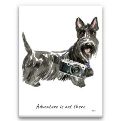 Adventure is out there Scottish Terrier dog canvas print illustration. Pre-stretched wall art ready to hang