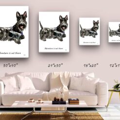 Adventure is out there Scottish Terrier dog canvas print illustration. Pre-stretched wall art ready to hang 9 adventure is out there portrait canvas scottish terrier size comparison