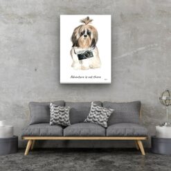 Adventure is out there Shih tzu Long hair dog canvas print illustration. Pre-stretched wall art ready to hang 13 adventure is out there portrait canvas shih tzu long hair 30x40 living room