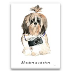 Adventure is out there Shih tzu Long hair dog canvas print illustration. Pre-stretched wall art ready to hang