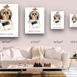 Adventure is out there Shih tzu Long hair dog canvas print illustration. Pre-stretched wall art ready to hang 9 adventure is out there portrait canvas shih tzu long hair size comparison