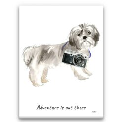 Adventure is out there Shih tzu Short hair dog canvas print illustration. Pre-stretched wall art ready to hang
