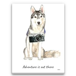 Adventure is out there Siberian Husky dog canvas print illustration. Pre-stretched wall art ready to hang