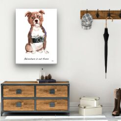 Adventure is out there Staffordshire Bull Terrier dog canvas print illustration. Pre-stretched wall art ready to hang 12 adventure is out there portrait canvas staffordshire bull terrier 30x40 hall