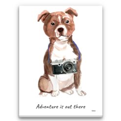 Adventure is out there Staffordshire Bull Terrier dog canvas print illustration. Pre-stretched wall art ready to hang
