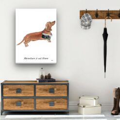 Adventure is out there Tan Dachshund dog canvas print illustration. Pre-stretched wall art ready to hang 12 adventure is out there portrait canvas tan dachshund 30x40 hall