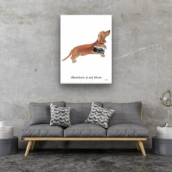 Adventure is out there Tan Dachshund dog canvas print illustration. Pre-stretched wall art ready to hang 13 adventure is out there portrait canvas tan dachshund 30x40 living room