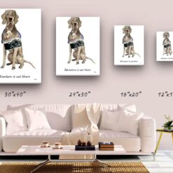 Adventure is out there Weimaraner dog canvas print illustration. Pre-stretched wall art ready to hang 9 adventure is out there portrait canvas weimaraner size comparison