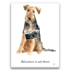 Adventure is out there Welsh Terrier dog canvas print illustration. Pre-stretched wall art ready to hang
