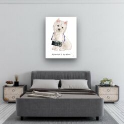 Adventure is out there Westie dog canvas print illustration. Pre-stretched wall art ready to hang 11 adventure is out there portrait canvas westie 30x40 bedroom