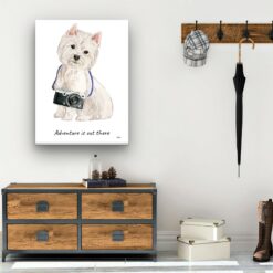 Adventure is out there Westie dog canvas print illustration. Pre-stretched wall art ready to hang 12 adventure is out there portrait canvas westie 30x40 hall