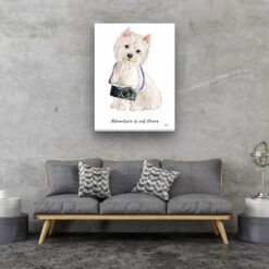 Adventure is out there Westie dog canvas print illustration. Pre-stretched wall art ready to hang 13 adventure is out there portrait canvas westie 30x40 living room