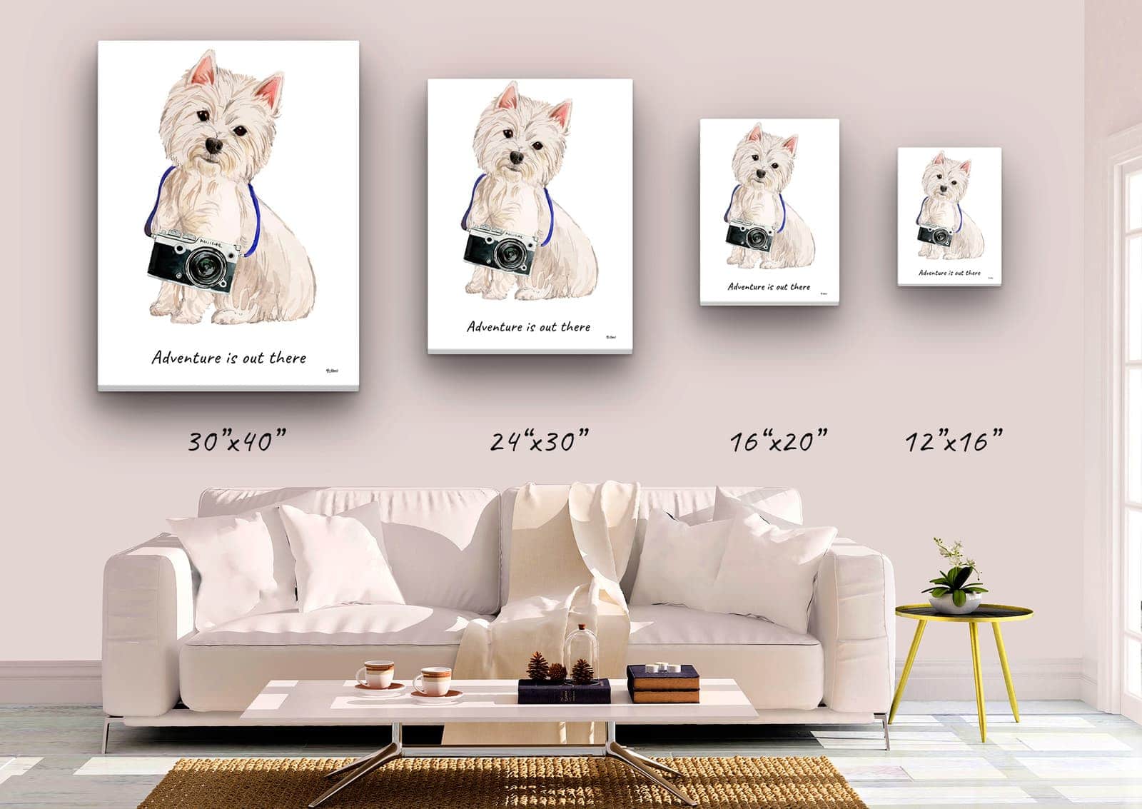 Adventure is out there Westie dog canvas print illustration. Pre-stretched wall art ready to hang 4 Adventure is out there Westie dog canvas print illustration. Pre-stretched wall art ready to hang - Image 2